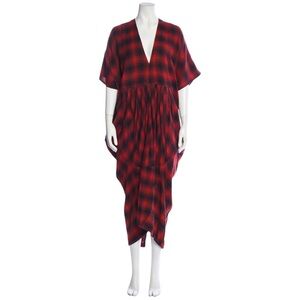 Nicholas K Drifter Dress - Red Plaid Flannel Batwing Half Sleeve Midi Dress